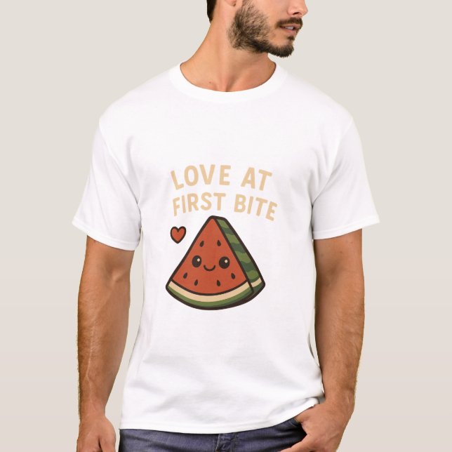 Camiseta  Love At First Bite Cute Watermelon Funny Shirt (Frente)