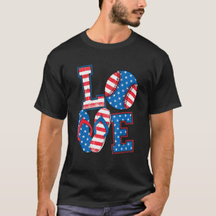 Camiseta Love Baseball Softball Chinelos Usa Flag 4th Of 