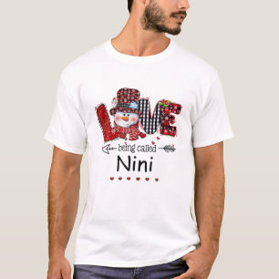 Camiseta Love Being Called Nini Snowman Christmas Red Plaid