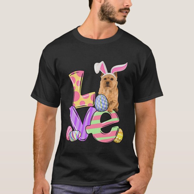 Camiseta LOVE Bunny Norwich Terrier Dog Easter Eggs Easter  (Frente)