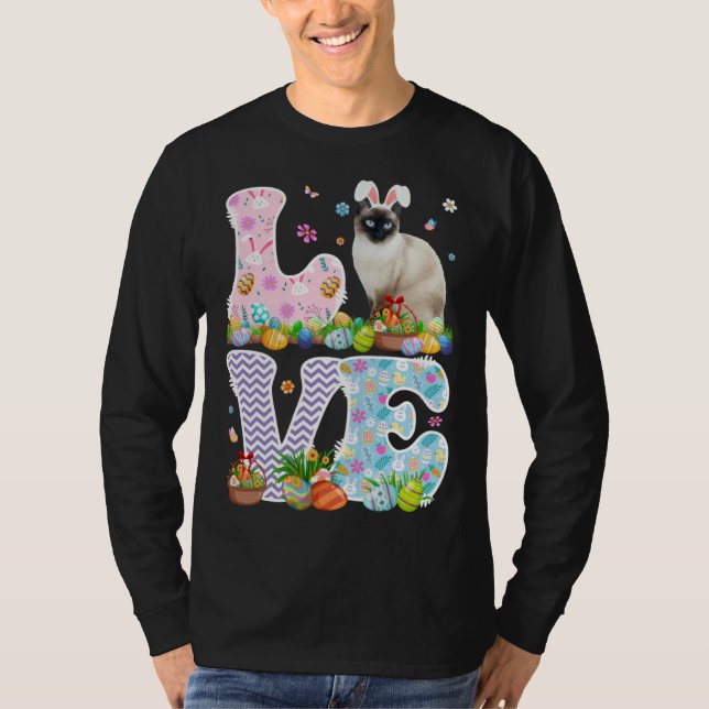 Camiseta Love Bunny Siamese Cat & Easter Egg Basket Easter  (Frente)