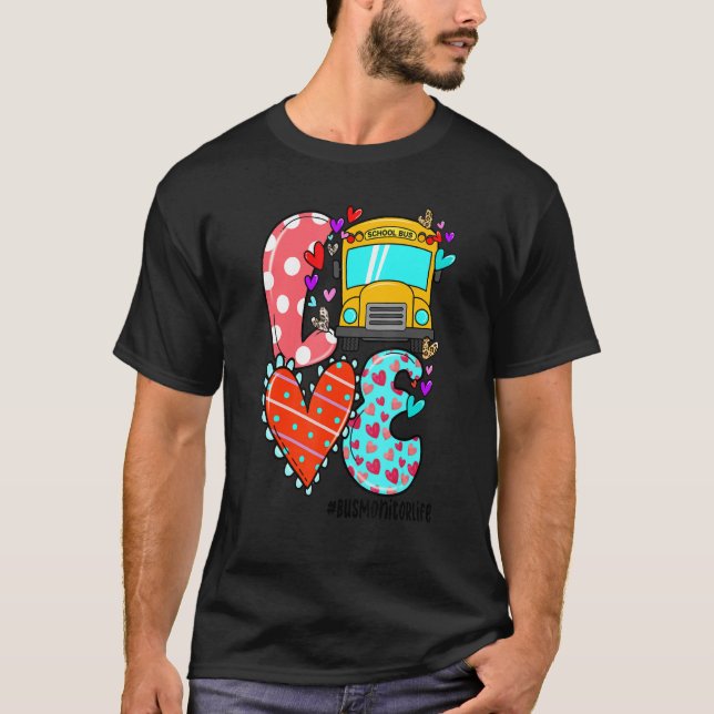 Camiseta LOVE Bus Monitor Life Leopard Heart Valentine's Da (Frente)
