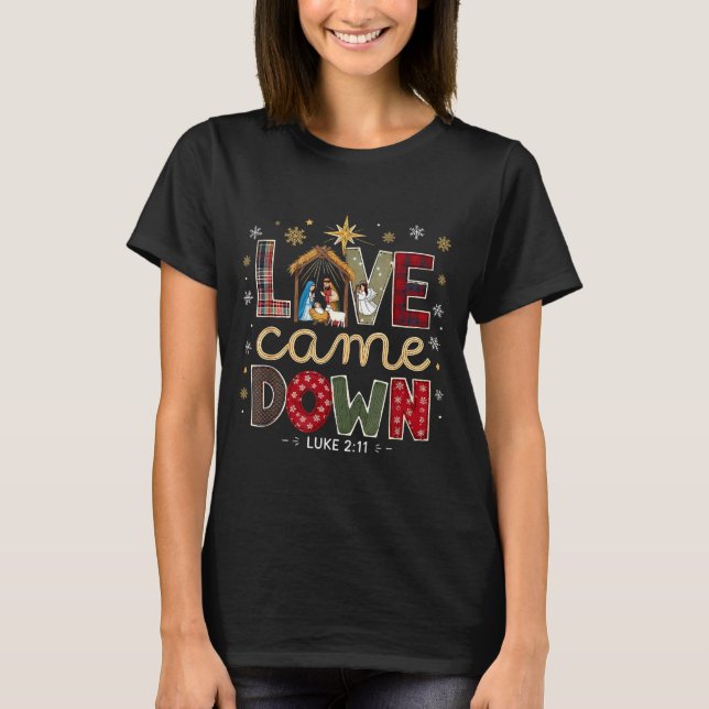 Camiseta Love Came Down Luke 2_11 Patchwork Christmas Art  (Frente)