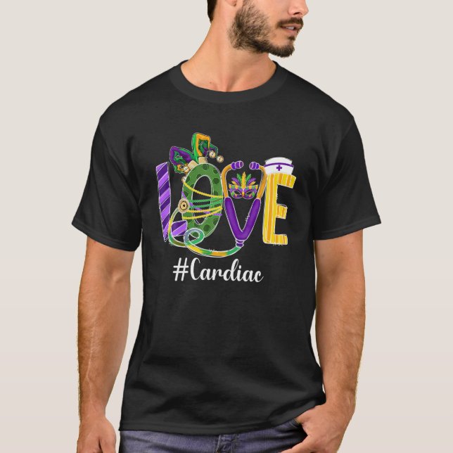 Camiseta LOVE Cardiopse Enfermeira Leopard Mardi Gras Festi (Frente)