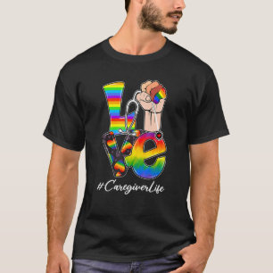 Camiseta Love Caregiver Life Lgbt Orgulho gay Rainbow Flag 