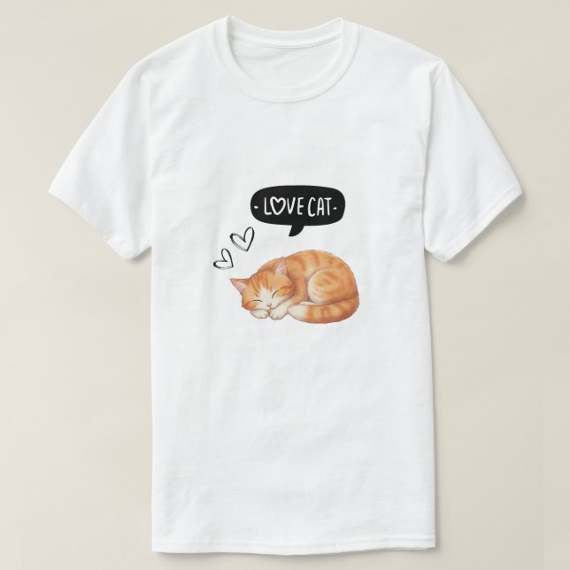 Camiseta Love Cat Cute Sleeping Kitten Illustration (Frente do Design)