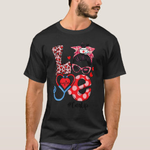 Camiseta Love Cna Life Messy Bun Stethoscope Valentineu2019