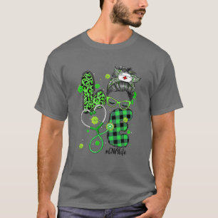 Camiseta Love CNA Nurse Life Messy Bun Leopard Rua irlandes