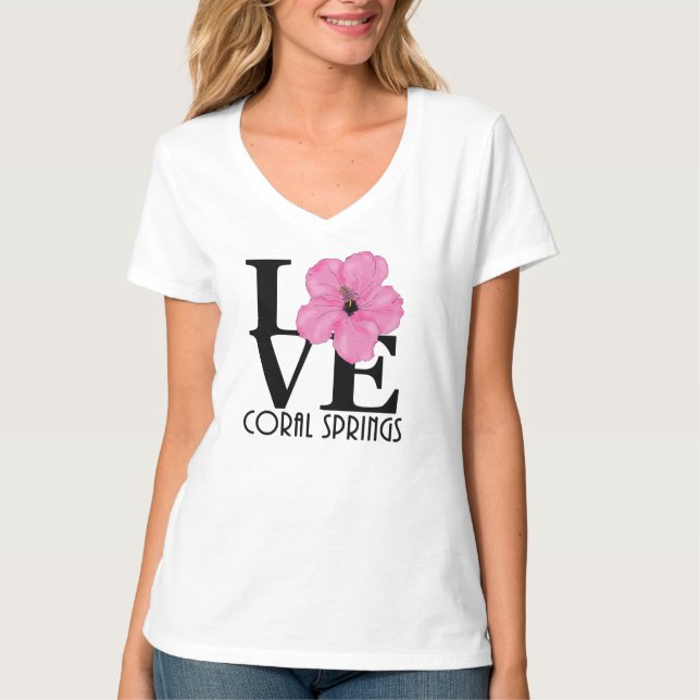 Camiseta LOVE Coral Primaveras Flórida Rosa Hibiscus (Frente)
