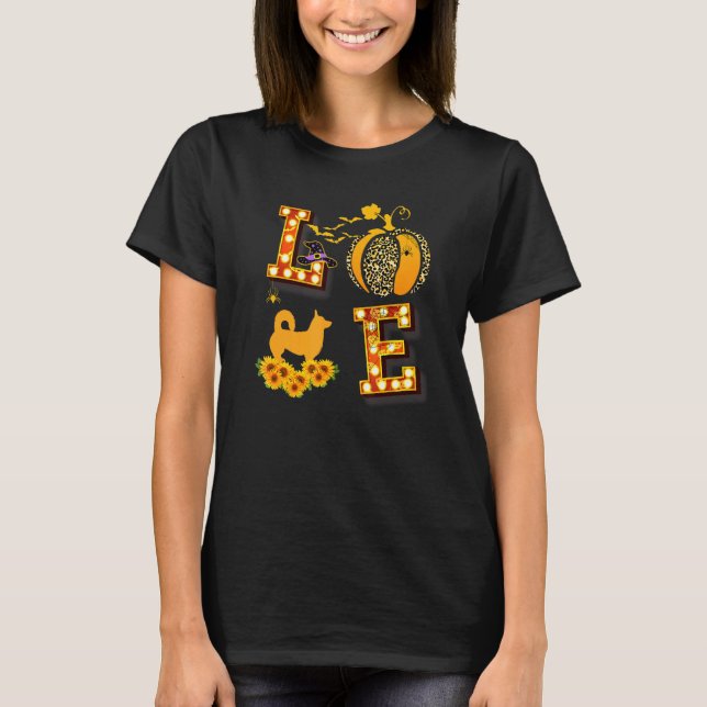 Camiseta Love Corgi Leopard Imprima Pumpkin Halloween Costu (Frente)