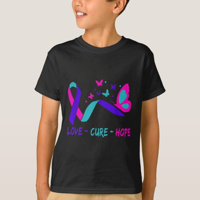Camiseta Love Cure Hope Cervical Cancer Warrior Butterfly R (Frente)