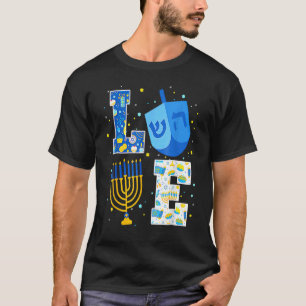 Camiseta LOVE Cute Hanukkah 2022 Decorations Dreidel Menora