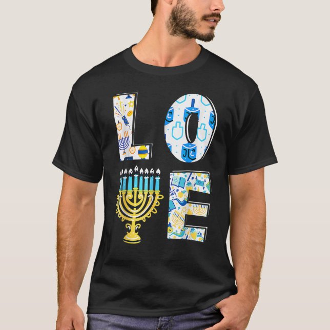 Camiseta Love Cute Hanukkah Chanukah Menorah Pajama Matchin (Frente)