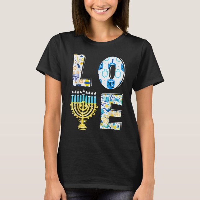 Camiseta Love Cute Hanukkah Chanukah Menorah Pajama Matchin (Frente)