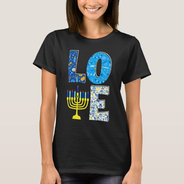 Camiseta Love Cute Hanukkah Decoration Menorah Pajama Match (Frente)