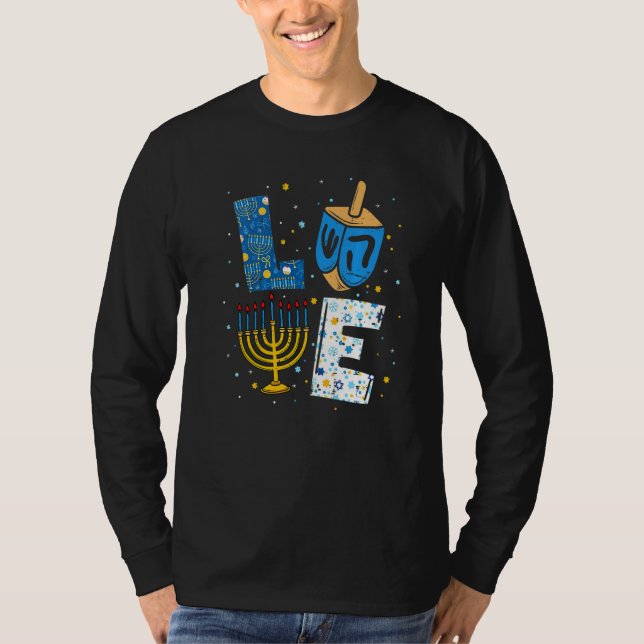 Camiseta LOVE Cute Hanukkah Decorations Dreidel Menorah Cha (Frente)