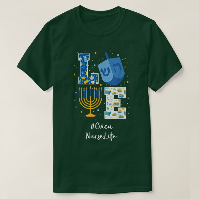 Camiseta Love Cvicu Nurse Hanukkah Jewish Chanukah MATCHING (Frente do Design)