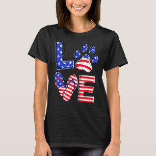 Camiseta Love Dog Paw Chinelos Usa Bandeira 4 De Julho Cão