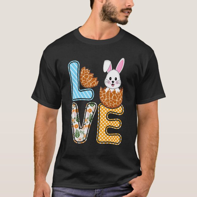 Camiseta Love Easter Bunny Egg Giraffe Print Cute Bunny Kid (Frente)