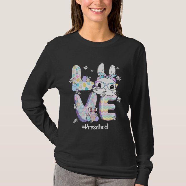 Camiseta Love Easter Preschool Teacher Bunny Cute Face Happ (Frente)