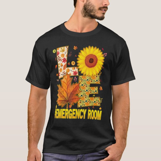 Camiseta Love Emergency Room Nurse Scrubs Thanksgiving Sunf (Frente)