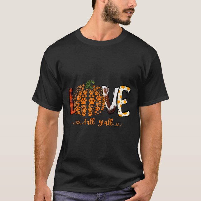 Camiseta Love Fall Y'all Pumpkin Dog Paw Print Autumn Falli (Frente)