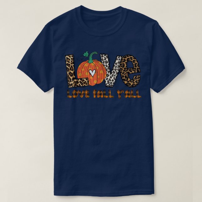 Camiseta Love Fall Yall Pumpkin Lepard Paz Love Autumn (Frente do Design)
