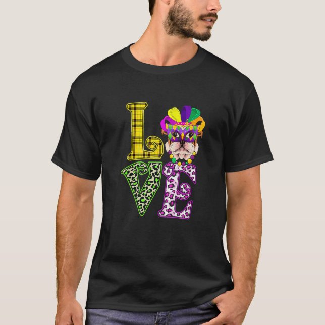 Camiseta LOVE Funny Mardi Gras French Bulldog Dog Leopard P (Frente)