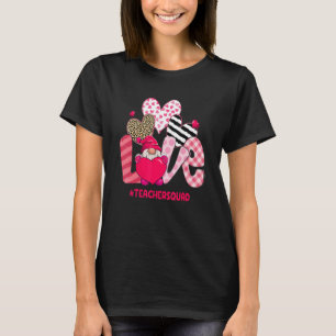 Camiseta Love Gnome Teacher Squad Leopard Heart Valen Feliz