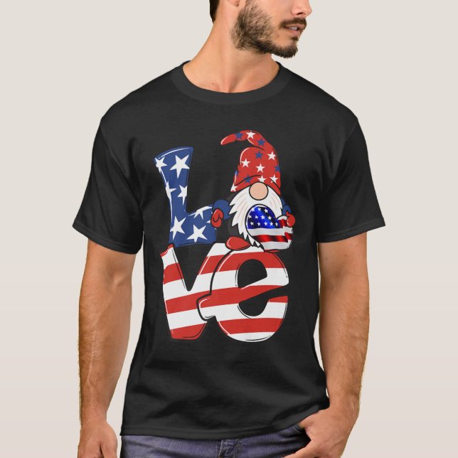 Camiseta Love Gnome USA Flag 4 de julho (Frente)