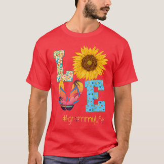Camiseta LOVE Grammy Vida Chinelos Girassol Verão Mãe