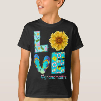 Camiseta LOVE Grandma Life Flip Flops Hippie Sunflower