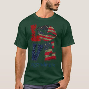 Camiseta Love Grandma Life Kiss Lábios American Flag