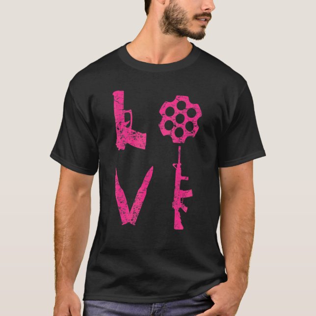 Camiseta Love Guns Pistol Bullets Ar15 Rifle Pro Gun segund (Frente)