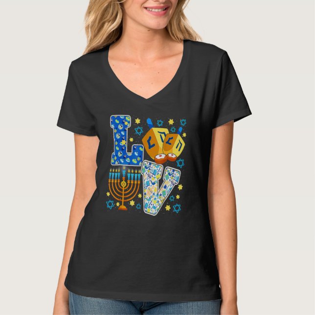 Camiseta LOVE Hanukkah Chanukah Decorations Dreidel Menorah (Frente)