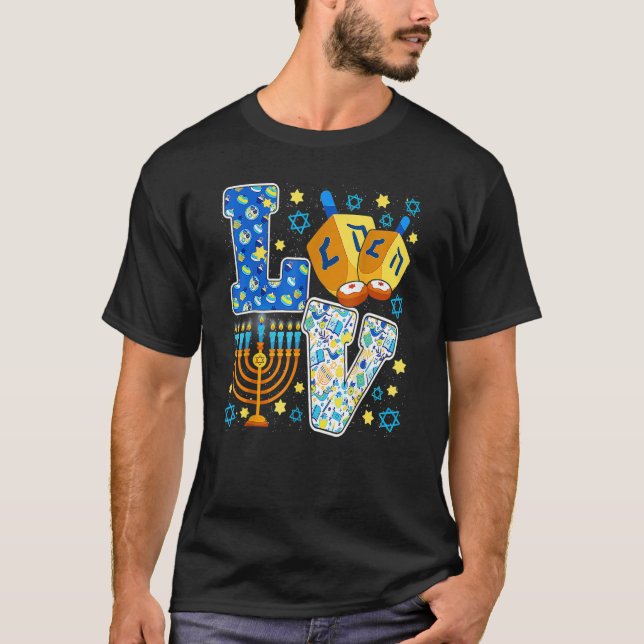 Camiseta LOVE Hanukkah Chanukah Decorations Dreidel Menorah (Frente)