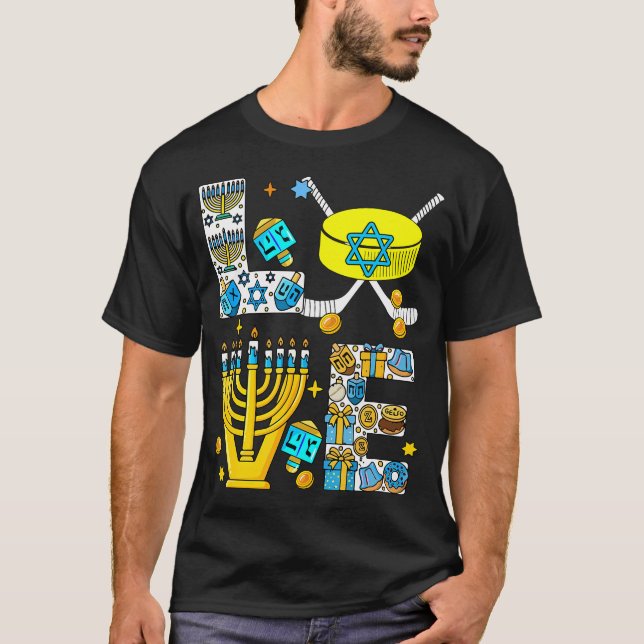 Camiseta Love Hanukkah Menorah Costume Hockey Lover Player  (Frente)