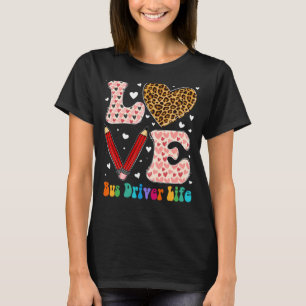 Camiseta Love Heart Bus Driver Life Leopard Xadrez Red Vale