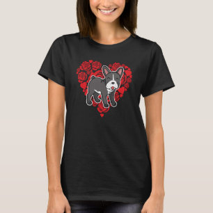 Camiseta Love Heart Dia de os namorados Rosas French Bulldo