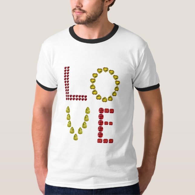 Camiseta Love Heart Gemstone Yellow Red T Shirt (Frente)