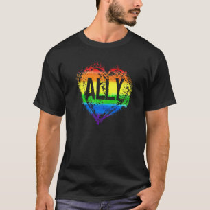 Camiseta Love Heart Rainbow Ally Lgbtq Lgbt Lgbt Lgbt Gay