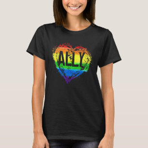 Camiseta Love Heart Rainbow Ally Lgbtq Lgbt Lgbt Lgbt Gay