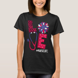 Camiseta Love Heart Stethoscope Enfermeira Vida 4 De Julho