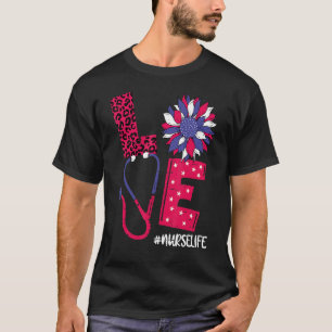 Camiseta Love Heart Stethoscope Enfermeira Vida 4 De Julho