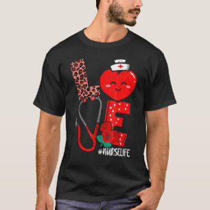 Camiseta Love Heart Stethoscope Enfermeira Vida Valentine D
