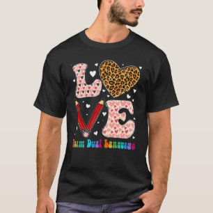 Camiseta Love Heart Team Dual Language Leopard Xadrez Valen