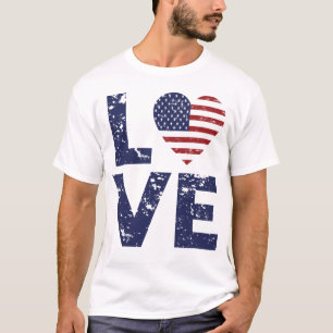 Camiseta Love Heart USA, 4 de julho, America Flag, EUA