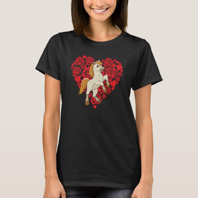 Camiseta Love Heart Valentine's Day Roses Horse Boys Kids   (Frente)