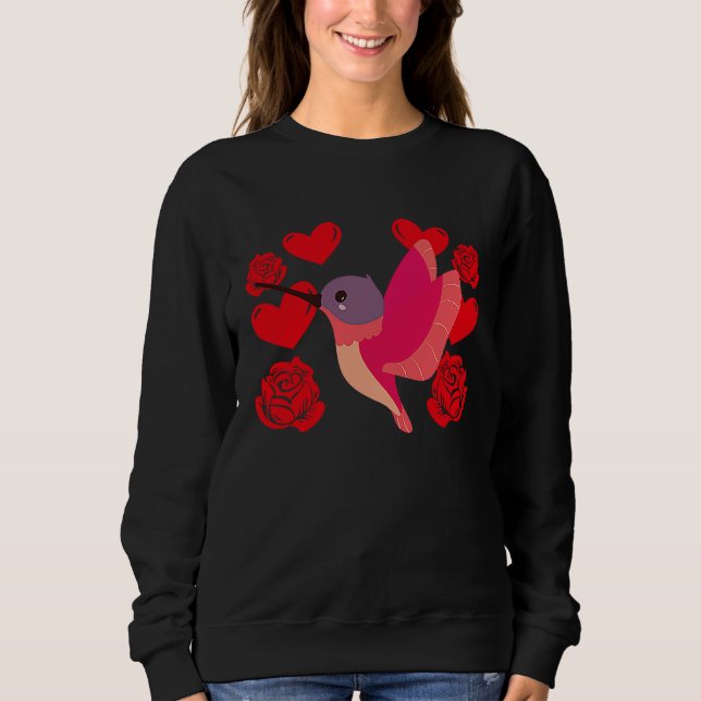 Camiseta Love Heart Valentine's Day Roses Hummingbird Boys  (Frente)