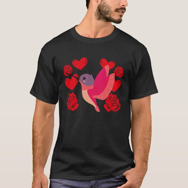 Camiseta Love Heart Valentine's Day Roses Hummingbird Boys  (Frente)